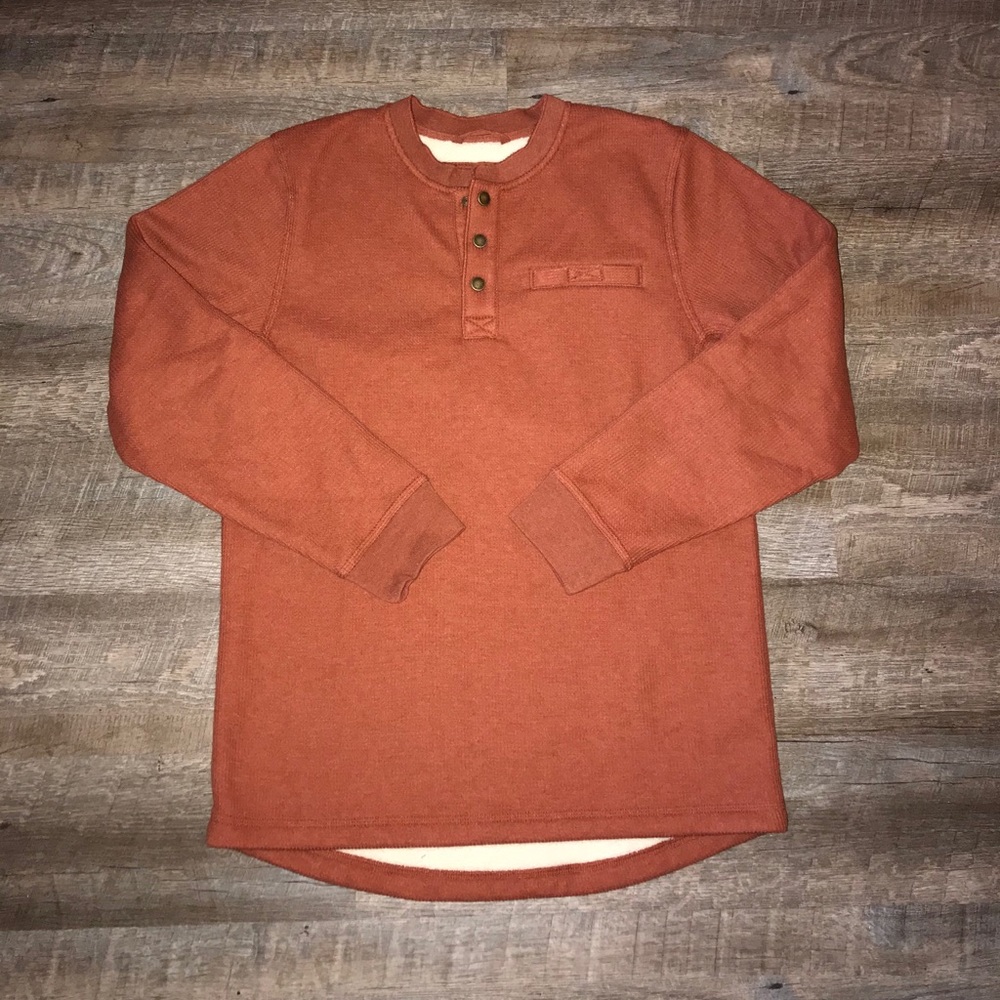 burnt orange LLBean sherpa pullover